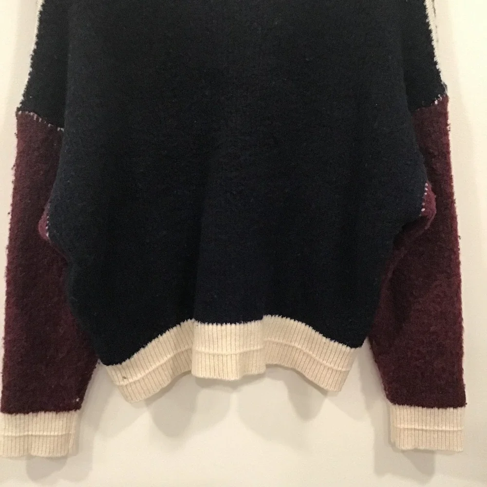 ba&sh Colorblock Lady Cadigan Benji Sweater Womens 1 Navy Burgundy US Small wool